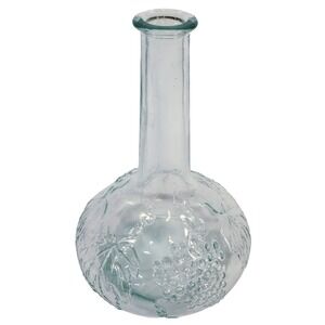 Vtg Clear Glass Pale Green Tint Decanter Raised Grapes Leaves 9" Barware Gift